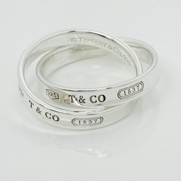 Size 7 Tiffany & Co 1837 Interlocking Double 2 Band Rolling Ring Mens Unisex - Picture 1 of 7